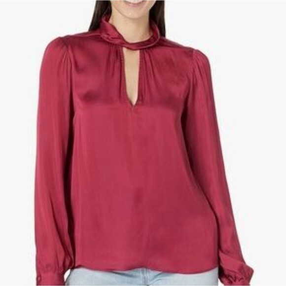 PAIGE Ceres Top Long Sleeve Twisted Collar Buttery Soft in Mulberry Red Size S - Picture 1 of 16